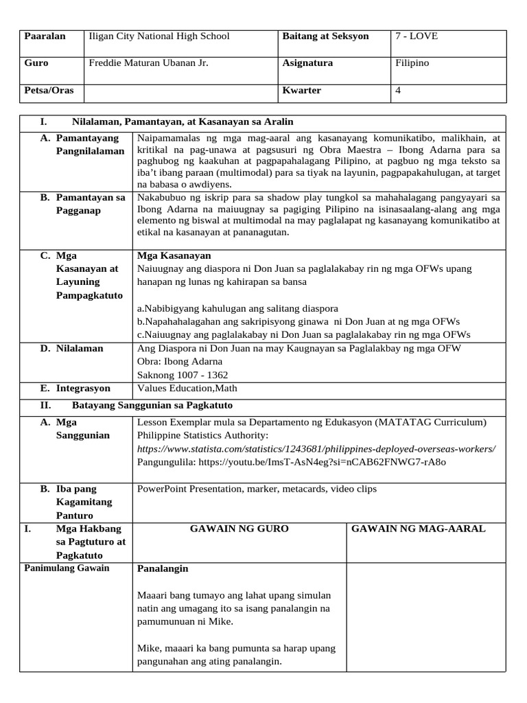 Filipino Lesson Plan | PDF