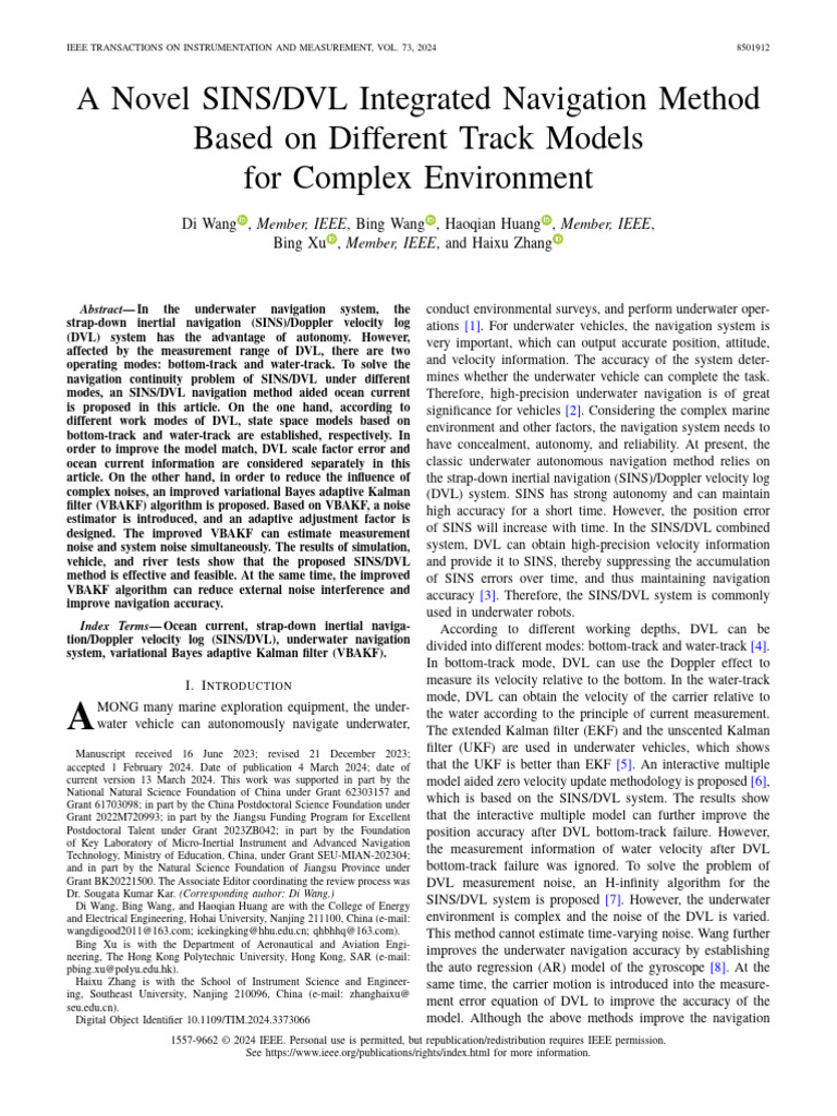 A Novel SINS DVL Integrated Navigation Method Based On Different Track ...