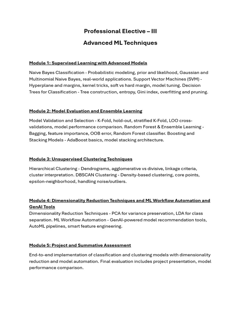 Advanced Machine Learning Techniques | PDF