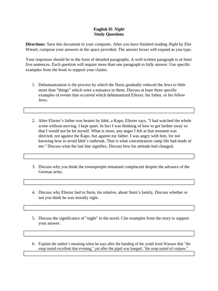 Night Study Questions | PDF