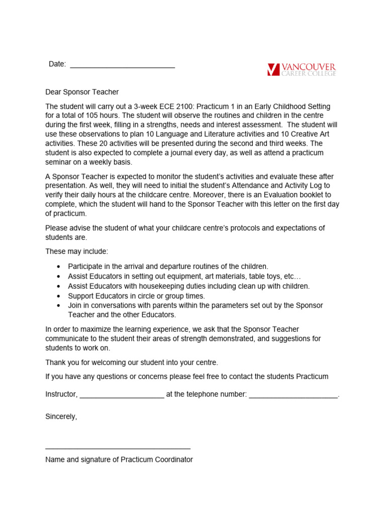 ECE1190 Session 4 Handout ECE 2100 VCC Letter To Sponsor Teacher | PDF