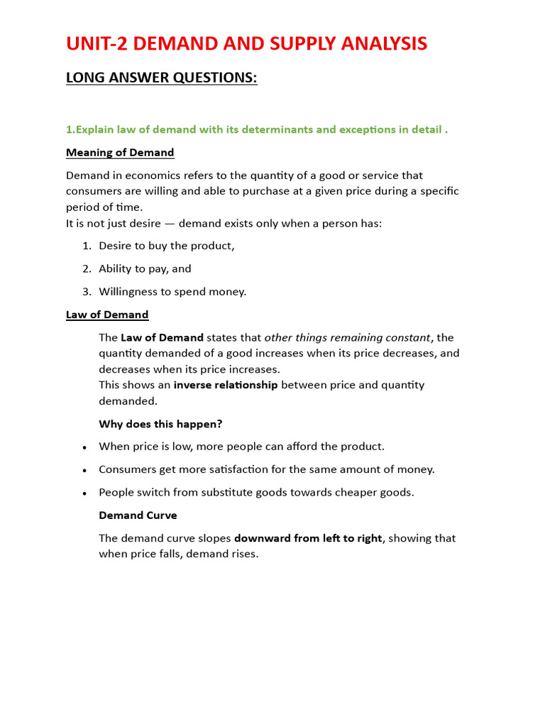 Unit 2 QB Demand and Supply Analysis | PDF | Demand | Elasticity ...