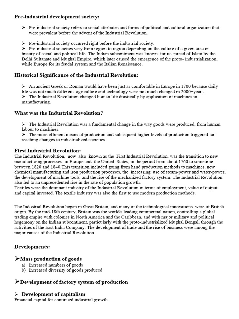 Pre-Industrial and Industrial Revolution Overview | PDF | Industrial ...