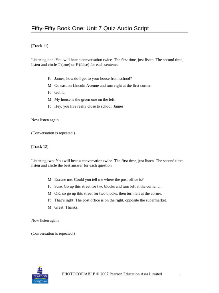 Unit 7 Quiz Audio Script Guide | PDF