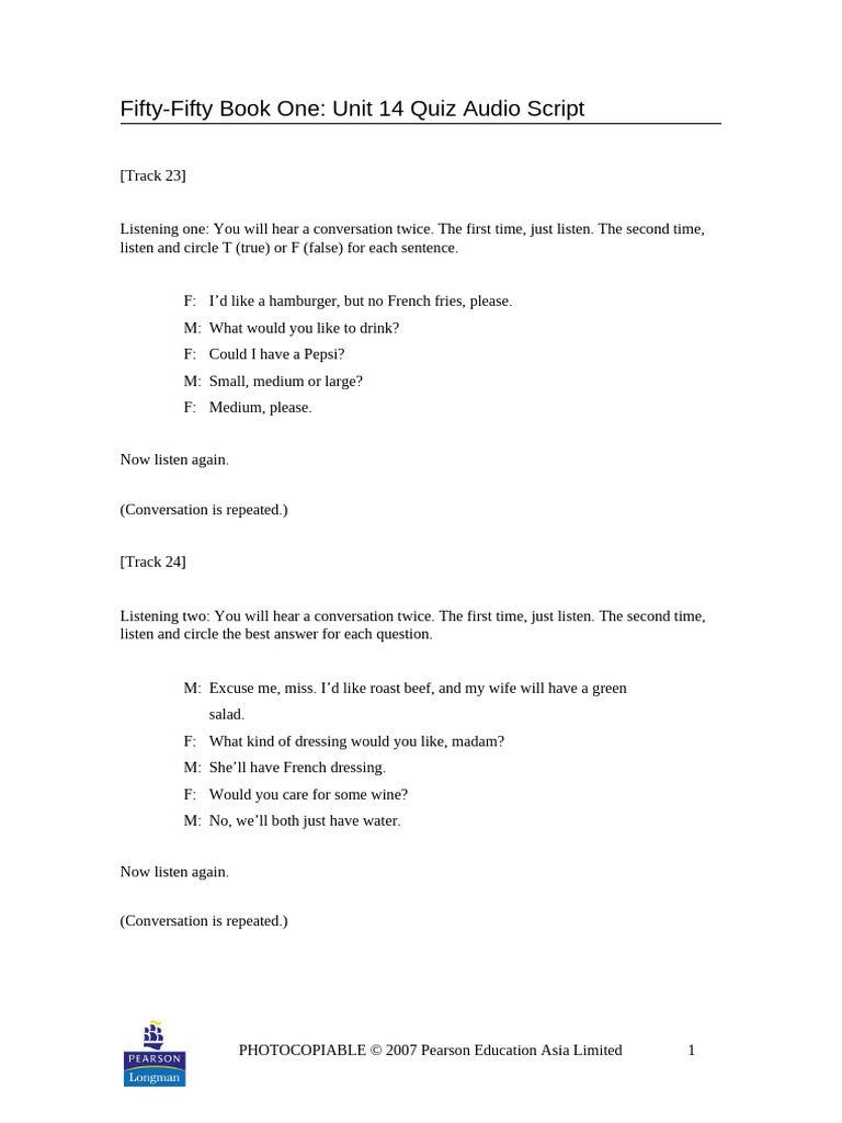 Unit 14 Quiz Audio Script | PDF