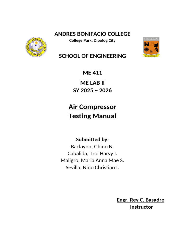 Air Compressor Testing Manual Guide | PDF | Personal Protective ...