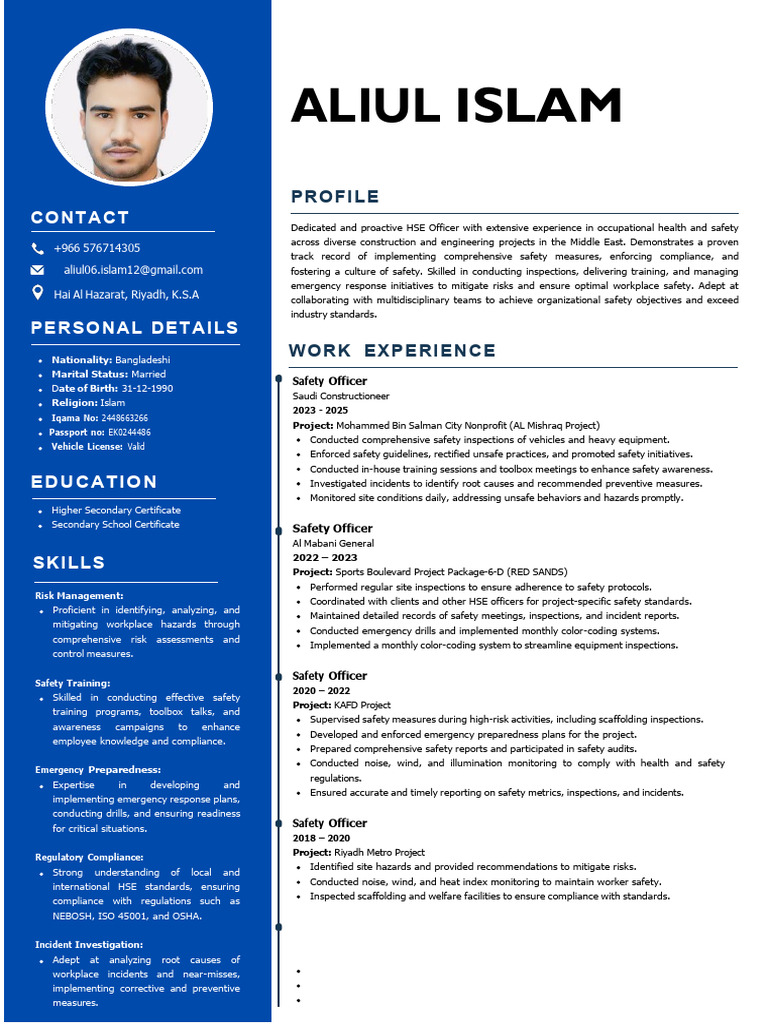 HSE Officer Profile and Experience Summary | PDF | Occupational Safety ...