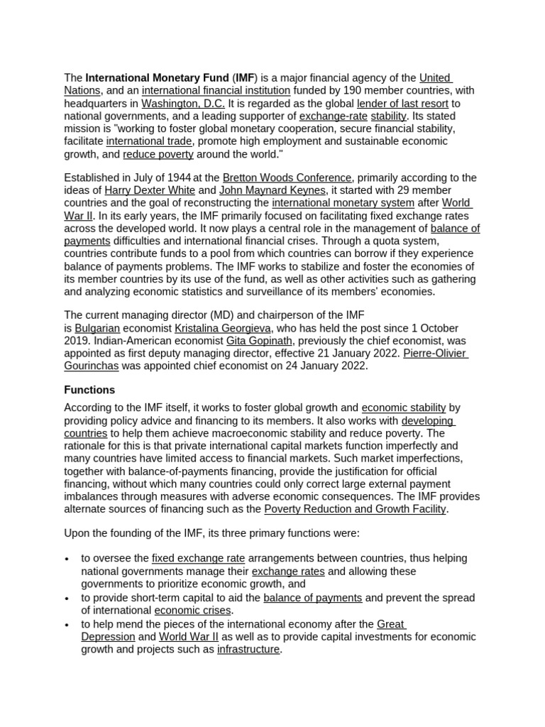 Overview of the International Monetary Fund | PDF | International ...