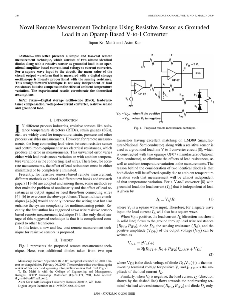 Remote Measurement with Resistive Sensors | PDF | Sensor | Operational ...