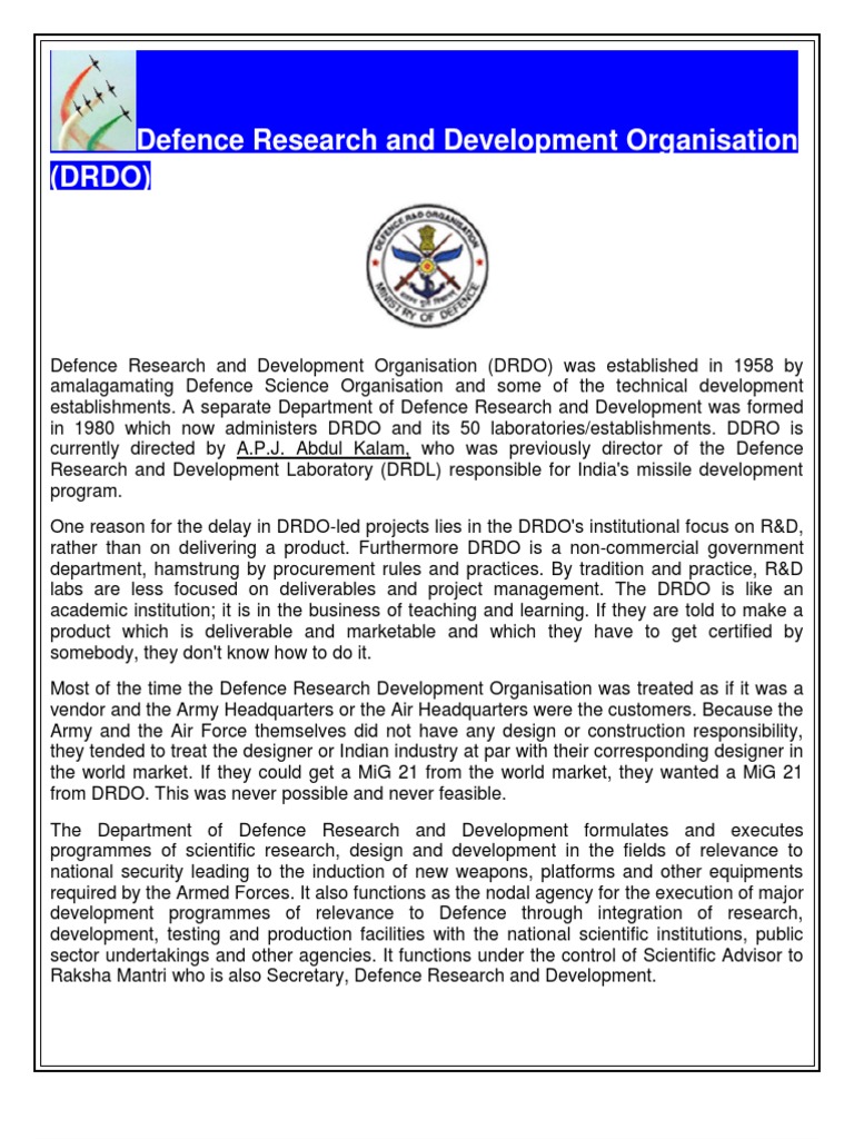 Defence Research and Development Organisation | PDF | Aerospace | Armed ...