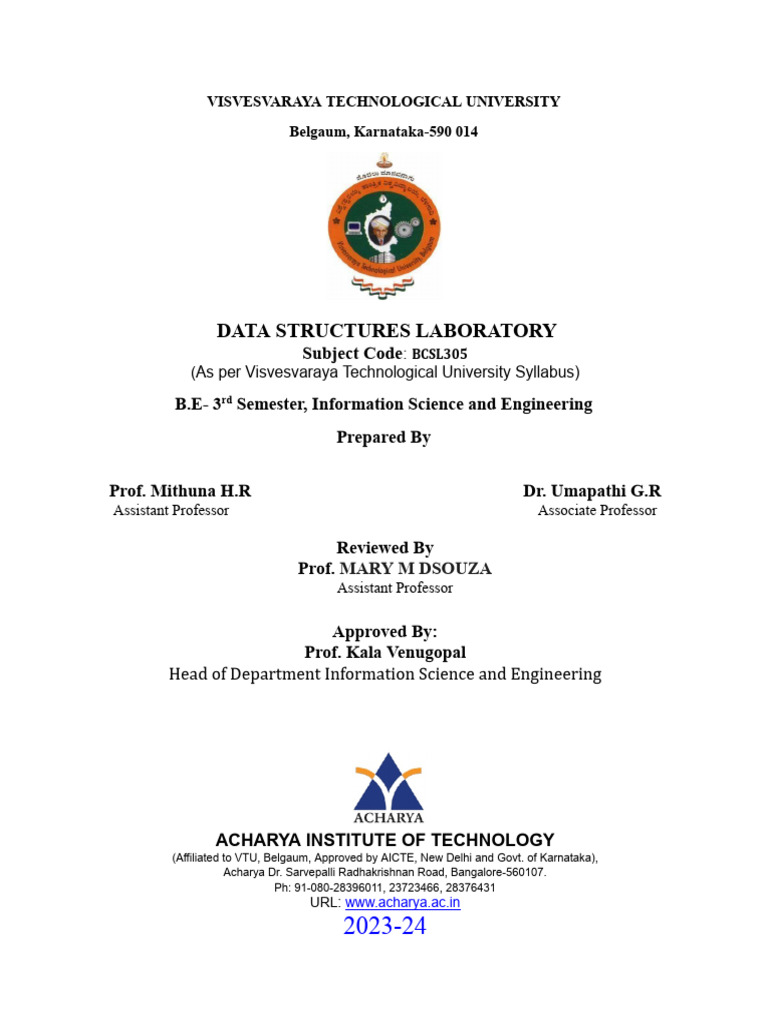 Data Structure Lab Programs Manual (BCSL305) | PDF | Engineering ...