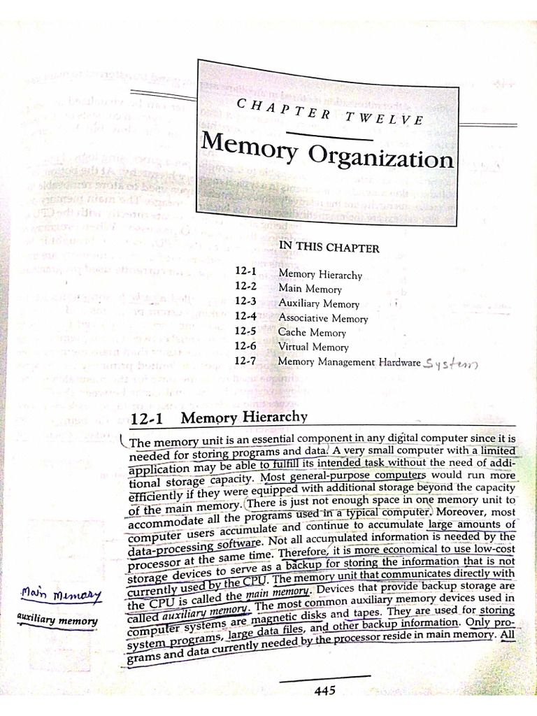 DCO Unit-6 Memory Organization | PDF