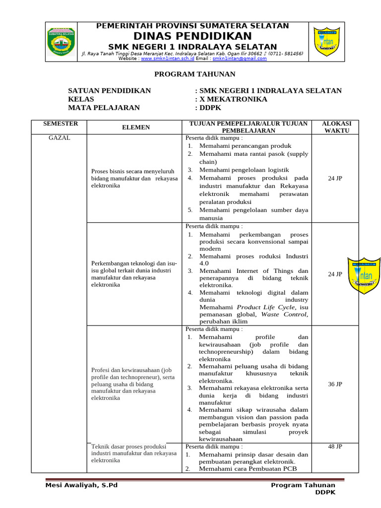 Program Tahunan SMK Mekatronika 2026 | PDF
