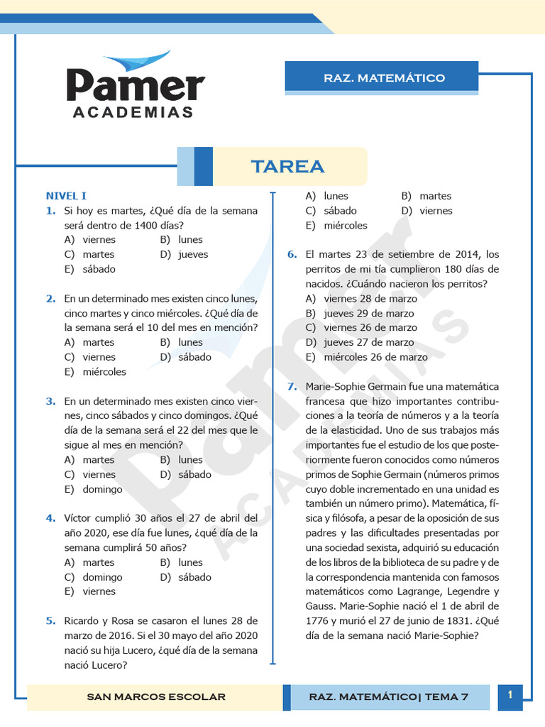Problemas de días de la semana y matemáticas | PDF | Operaciones militares