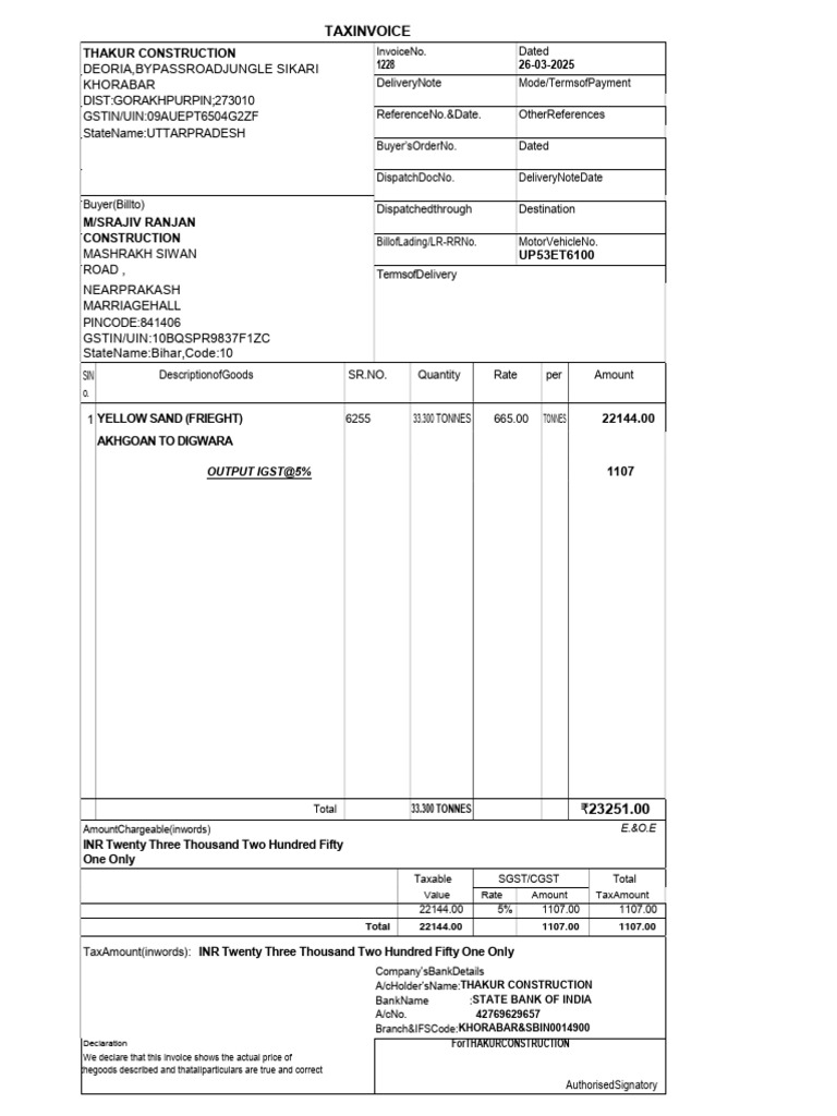 Thakur Construction Tax Invoice 1228 | PDF