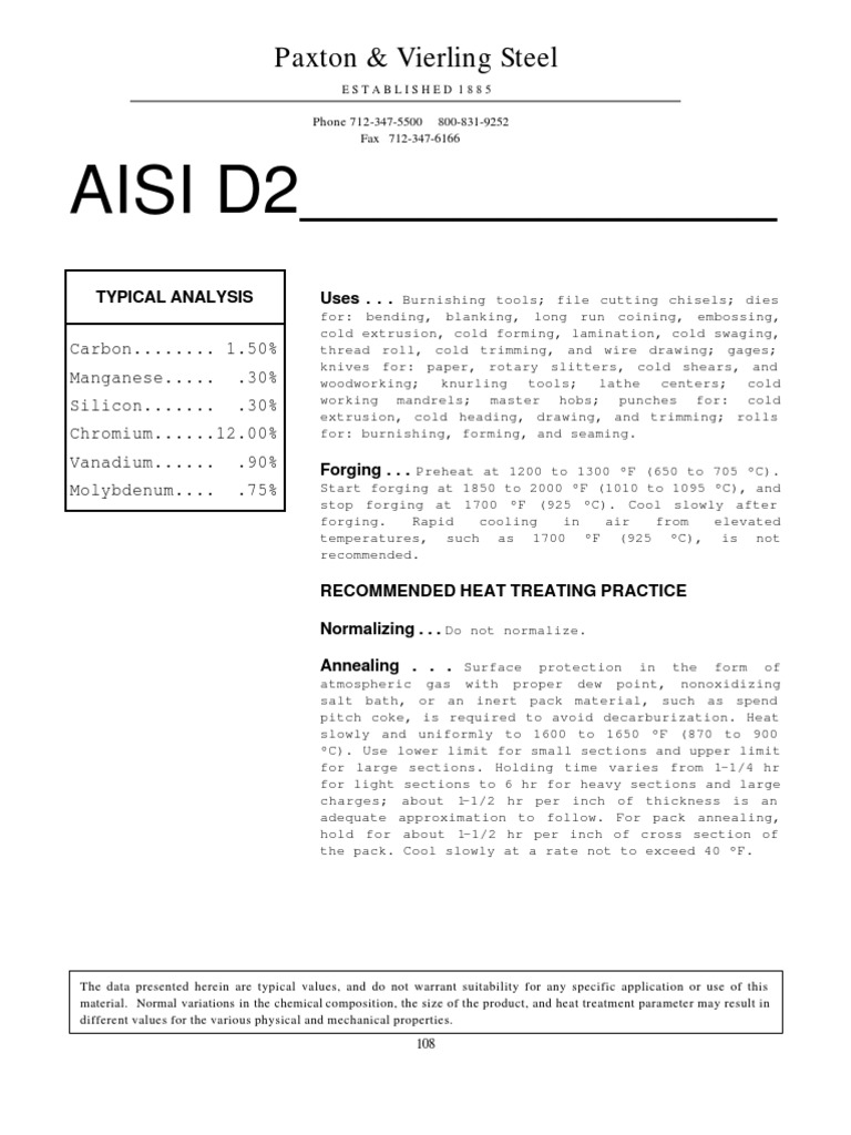 AISI D2 Heat Treating Metalworking