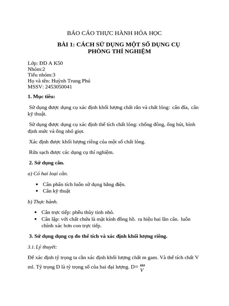 BàI 1 Phúc Trình THHH | PDF