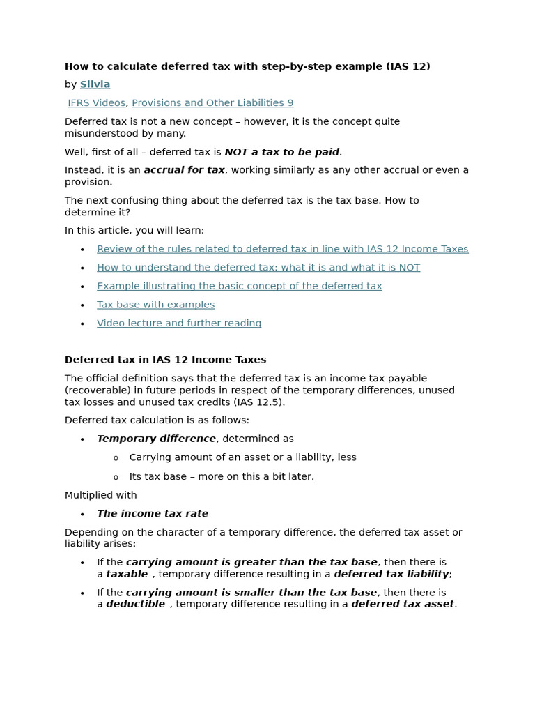 Deferred Tax Calculation Guide IAS 12 | PDF | Debits And Credits ...