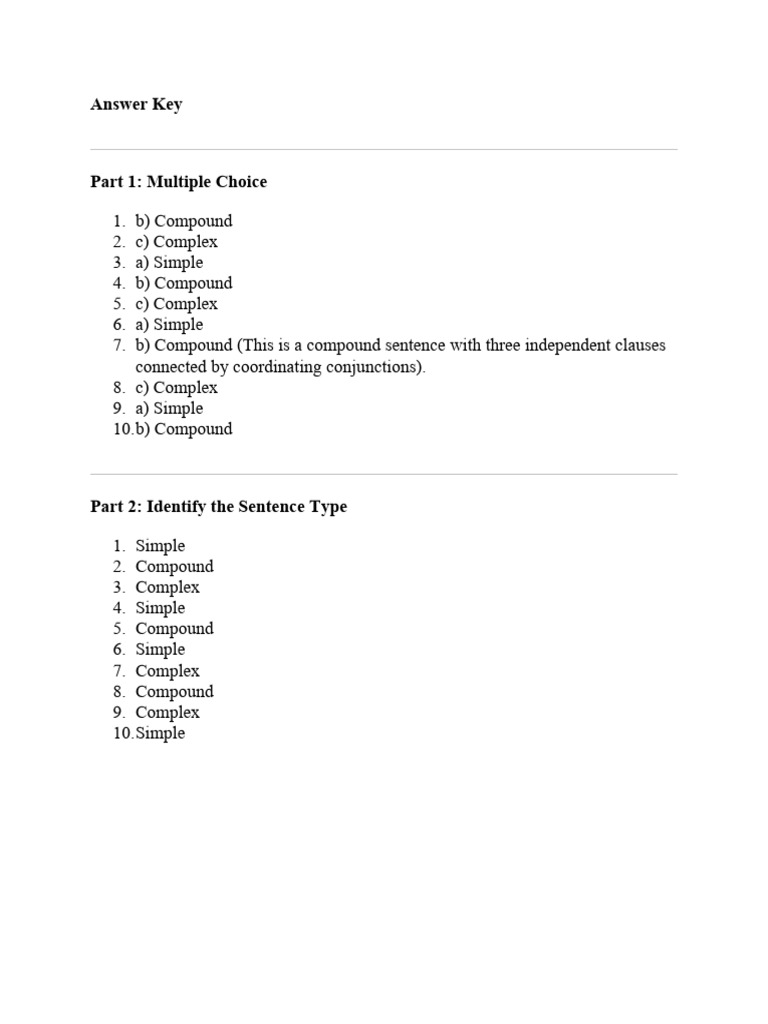 Sentence Type Answer Key Guide | PDF