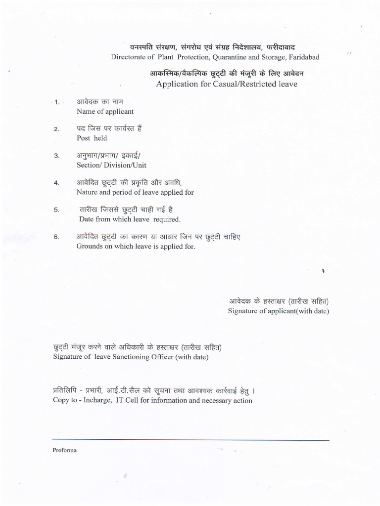 Casual Leave Application Form | PDF