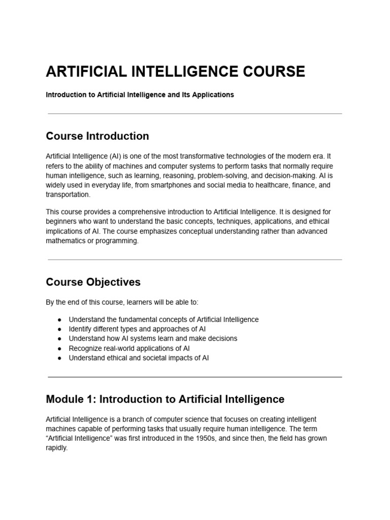 Introduction to Artificial Intelligence Course | PDF | Artificial ...