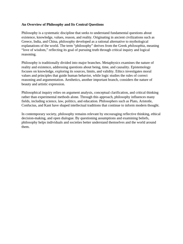 An Overview of Philosophy and Its Central Questions | PDF