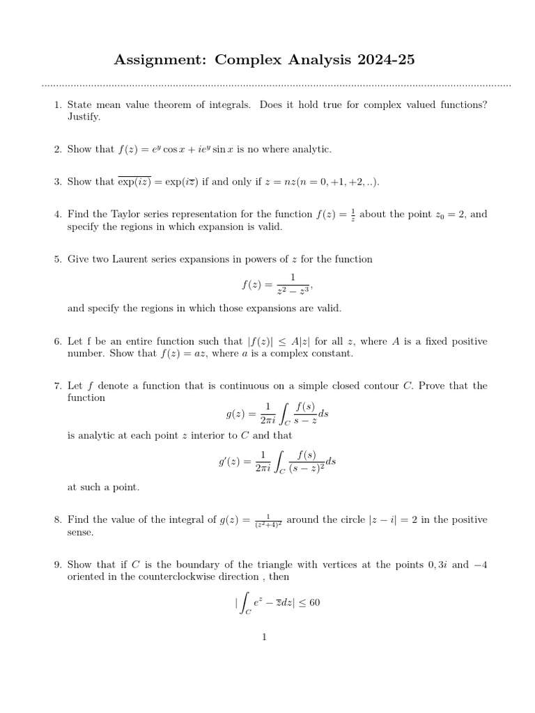 Complex Analysis Assignment 24-25 | PDF | Complex Analysis | Function ...