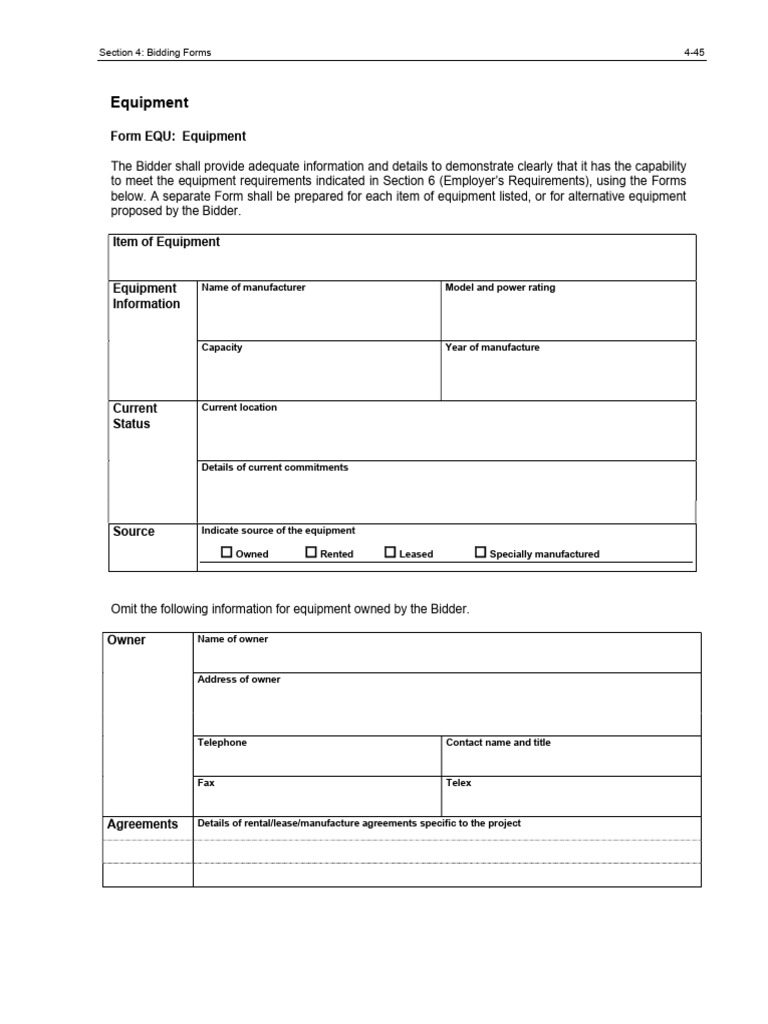 Equipment Bidding Forms and Guidelines | PDF | Private Law