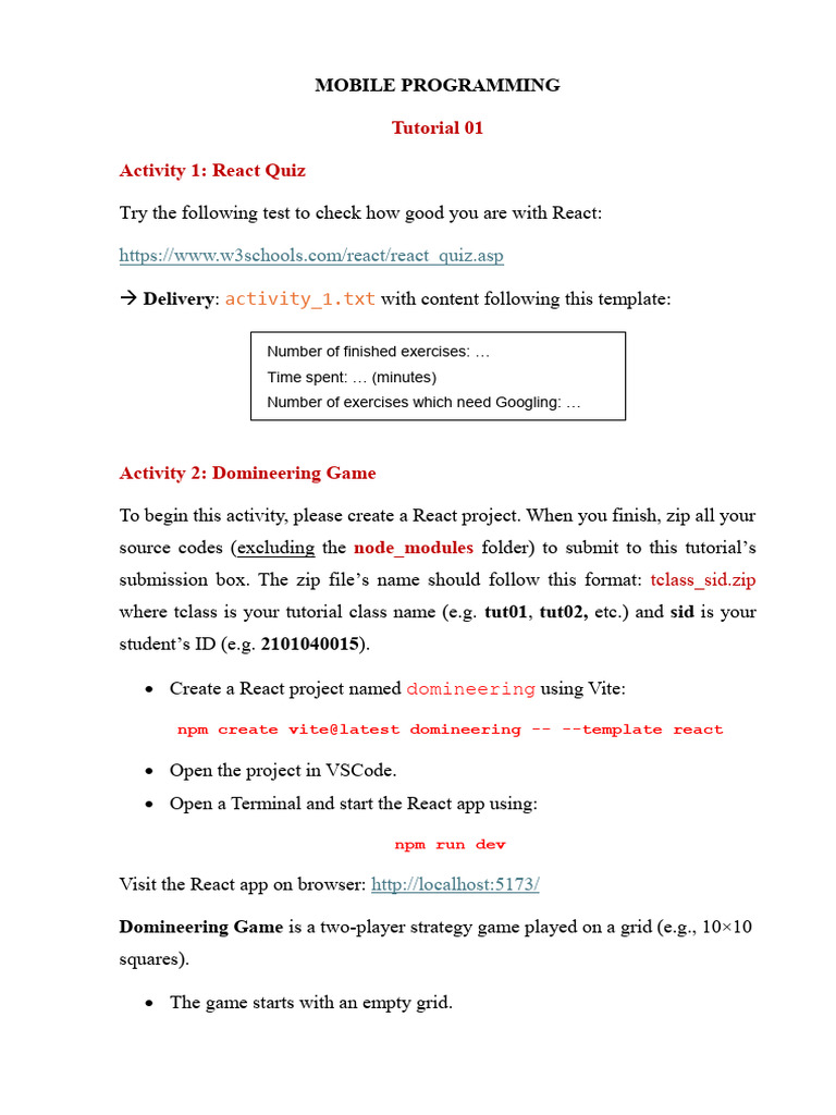 Tutorial 1 - React Exercises-1 | PDF