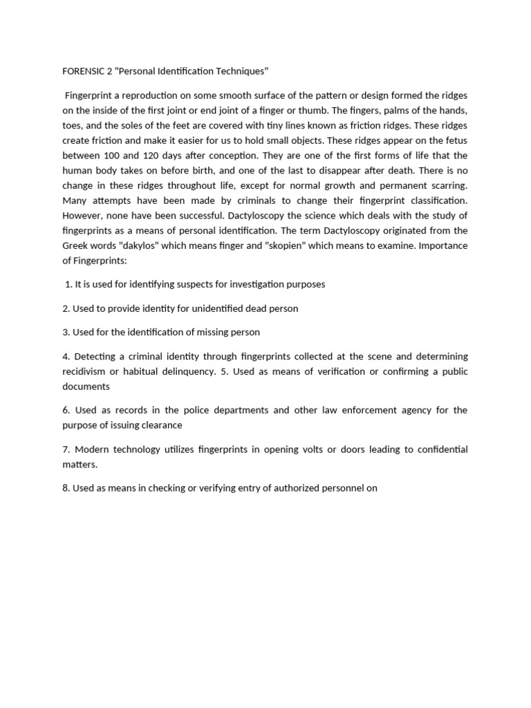 Forensic Personal Identification Methods | PDF | Fingerprint | Tattoo