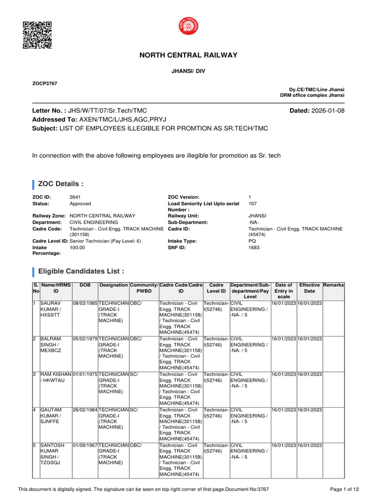 North Central Railway: ZOC Details | PDF
