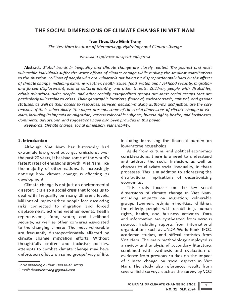 Social Impacts of Climate Change in Vietnam | PDF | Climate Change ...