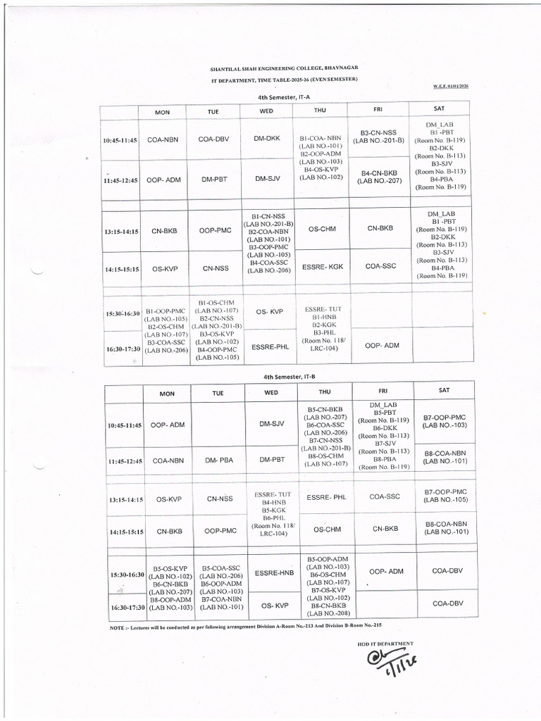 4th Sem Class Time Table | PDF