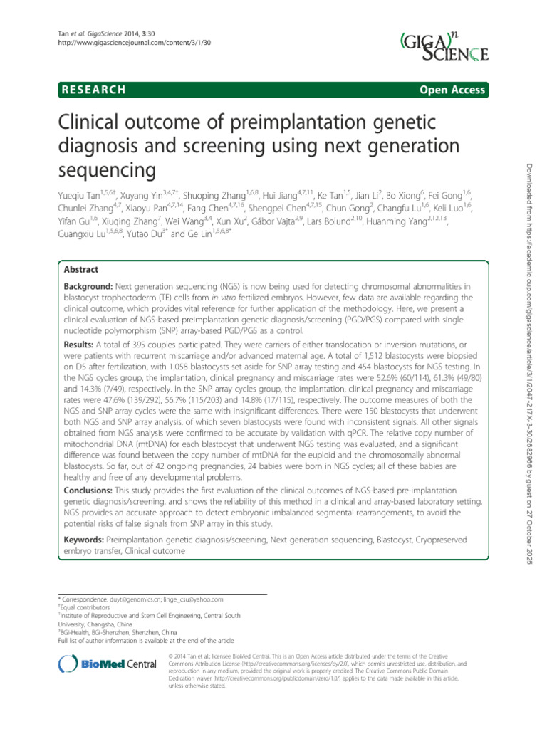 NGS in Preimplantation Genetic Diagnosis | PDF | Dna Sequencing | In ...
