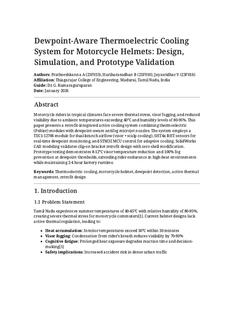 Active Cooling System for Motorcycle Helmets | PDF | Thermodynamics ...
