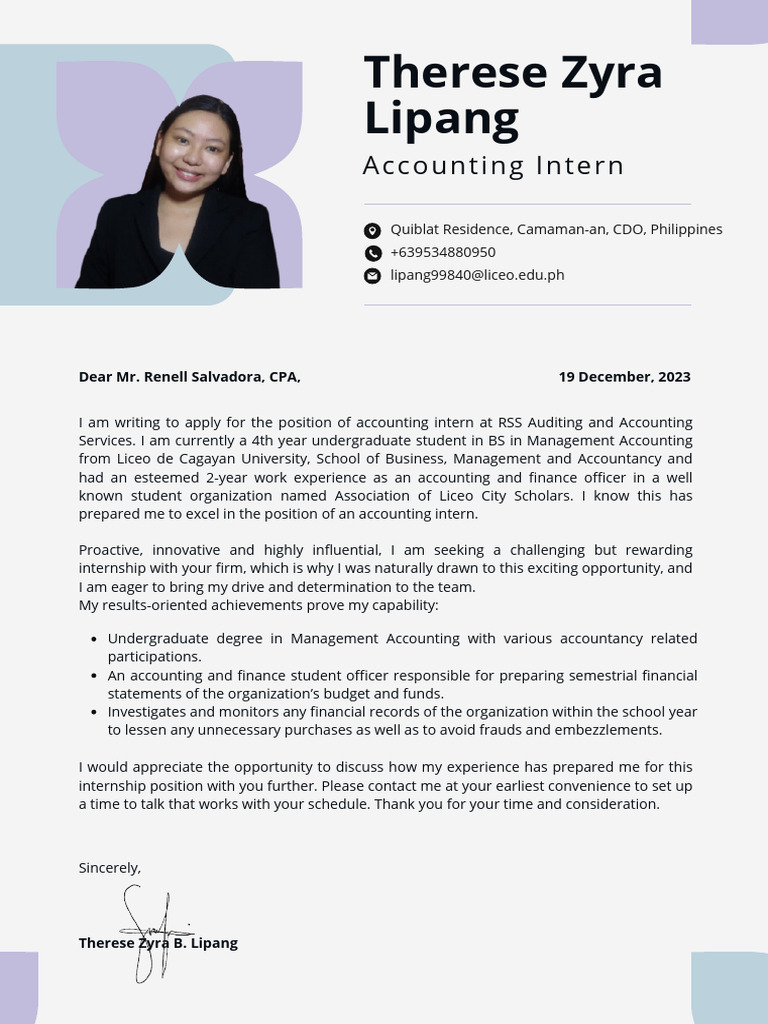 Acctng Intern Application Letter - LIPANG | PDF