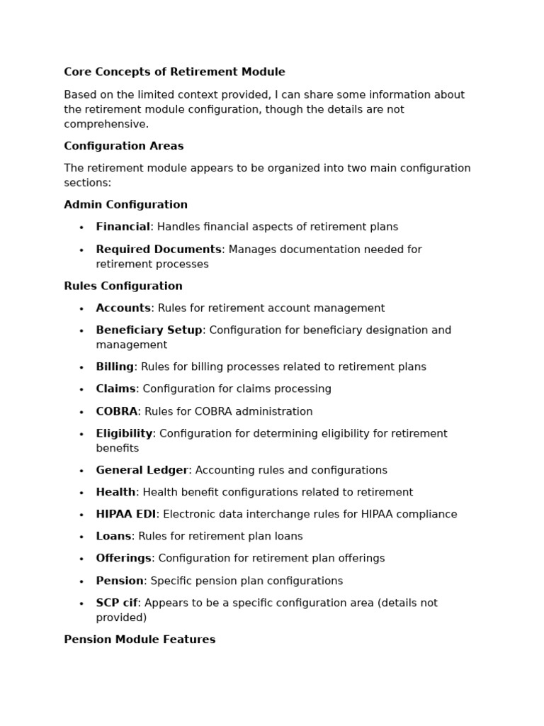 Retirement Module Configuration Overview | PDF | Insurance | Risk