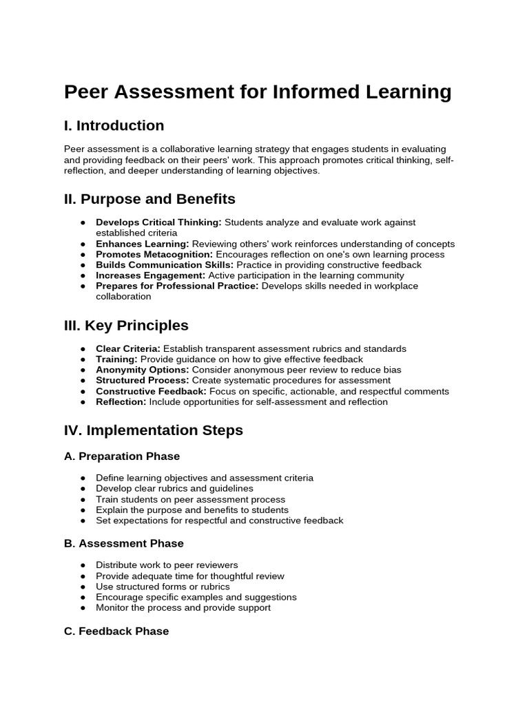 Peer Assessment for Informed Learning | PDF | Peer Review | Critical ...