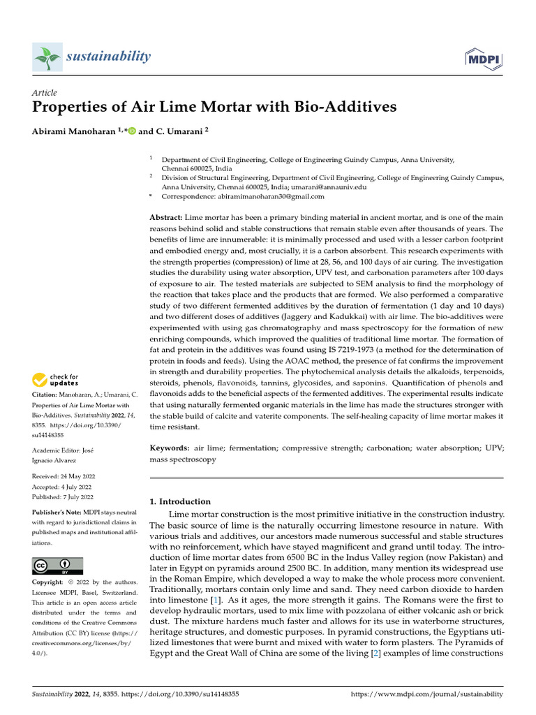 Properties of Air Lime Mortar With Bio-Additives | PDF | Lime (Material ...