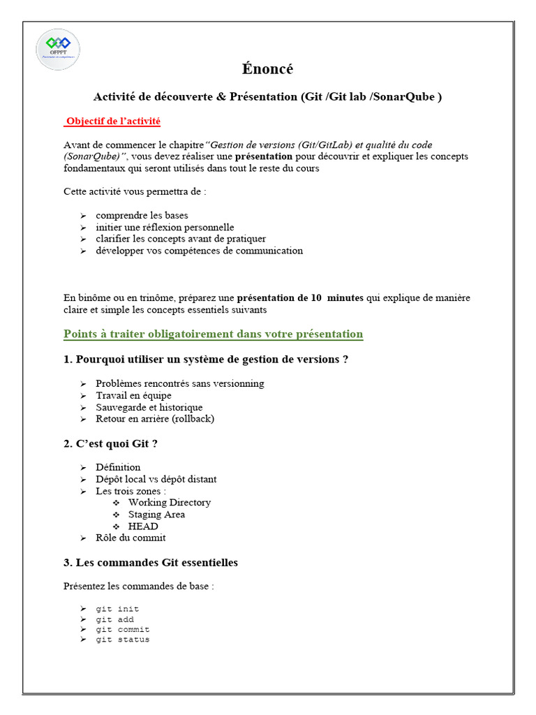 Introduction à Git, GitLab et SonarQube | PDF | Gestion de versions ...
