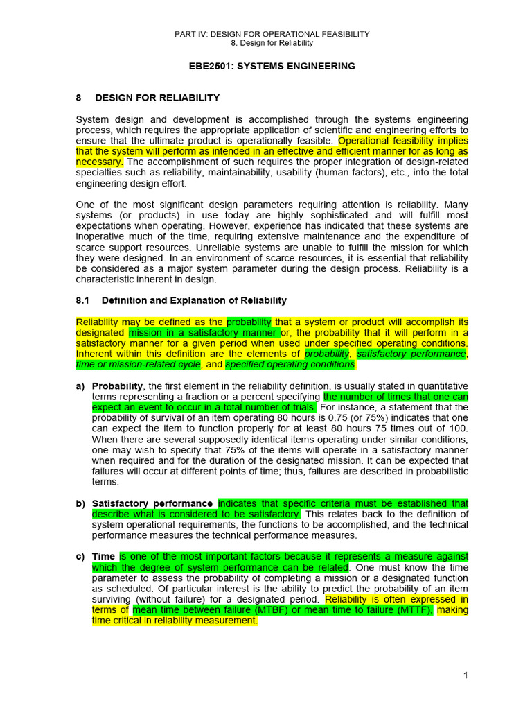 Design for Reliability in Systems Engineering | PDF | Reliability ...
