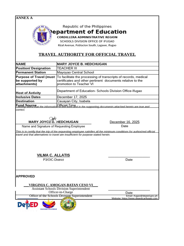 Travel Order-Outside Ifugao | PDF