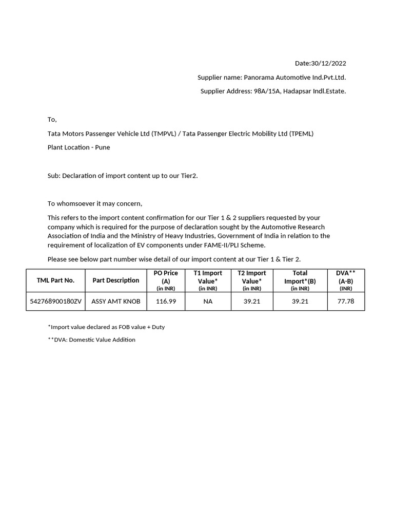 Supplier Declaration Draft Legal 09Dec | PDF | Motor Vehicle | Transport