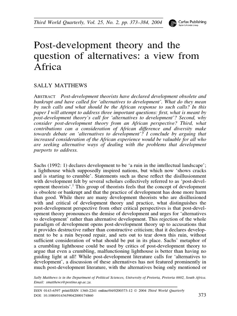 Post Development Theory and The Question | PDF | Theory | Poverty
