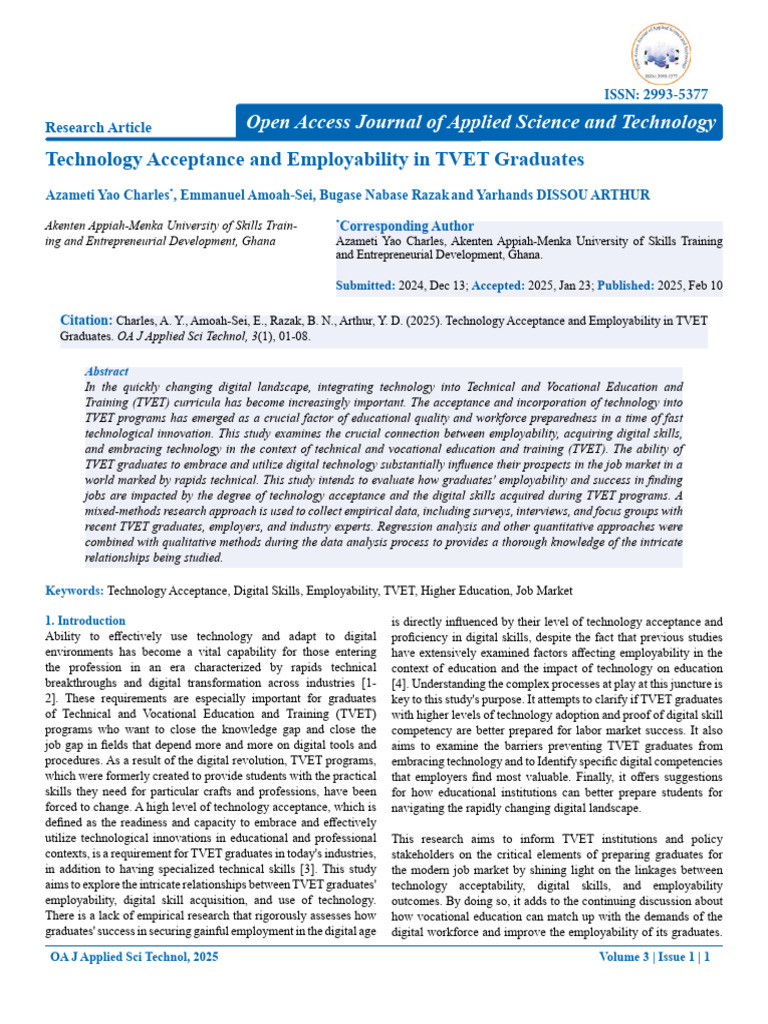 Technology Acceptance and TVET Employability | PDF | Vocational ...