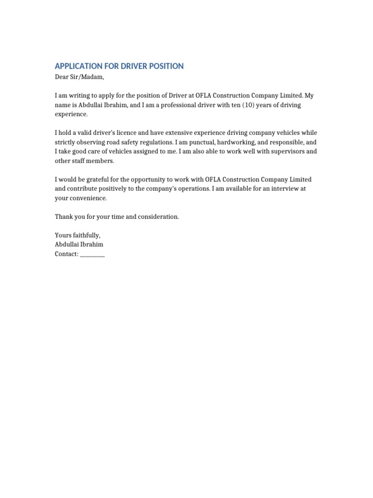 Abdullai Ibrahim Driver Application | PDF