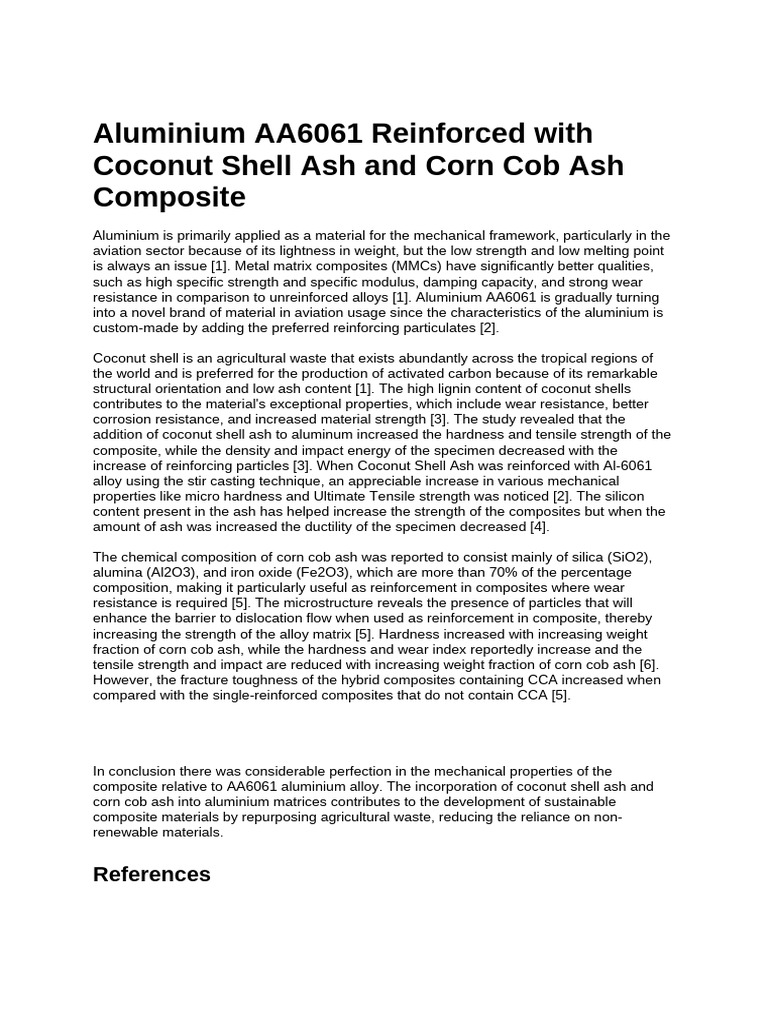Aluminium AA6061 Reinforced With Coconut Shell Ash and Corn Cob Ash ...