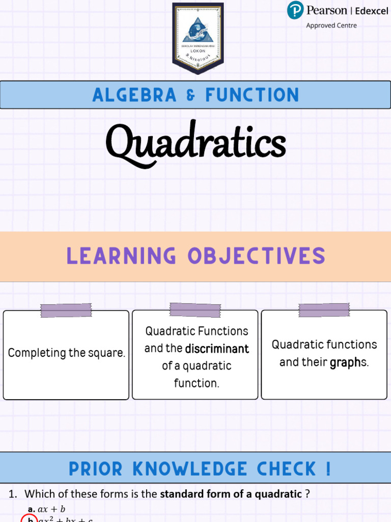1. Algebra & Functions (QUADRATIC) | PDF | Quadratic Equation ...
