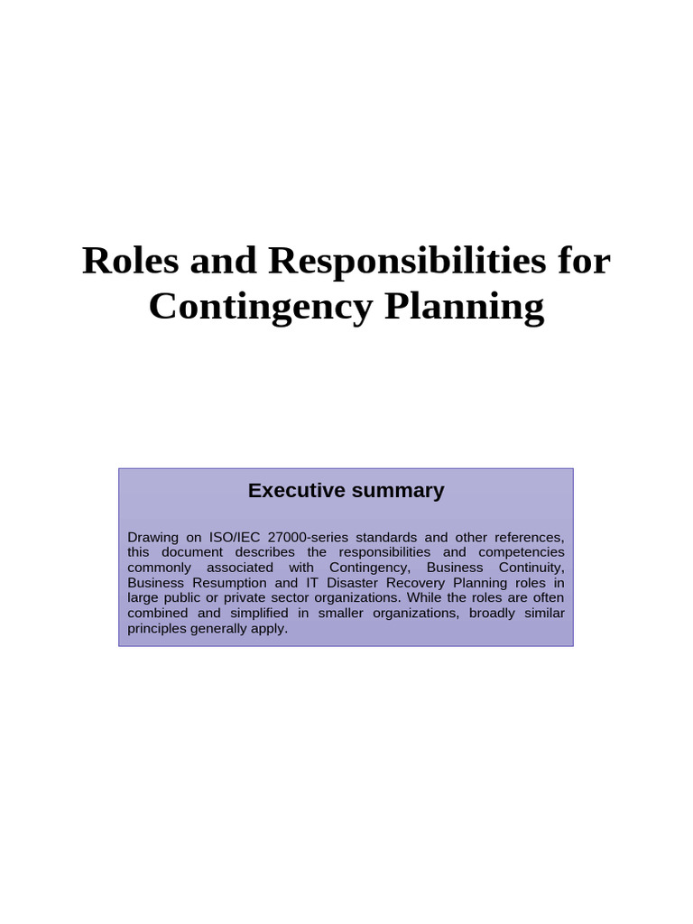 Roles and Responsibilities For Contingency Planning | PDF | Emergency ...