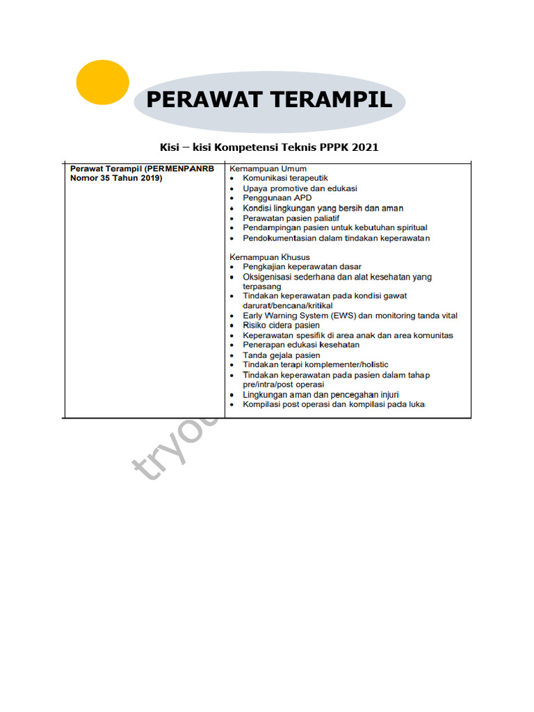 Kisi-Kisi Kompetensi Perawat Terampil 2022 | PDF
